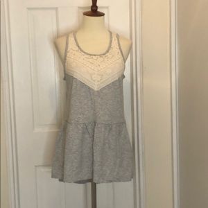 Express Gray and cream peplum lace tank